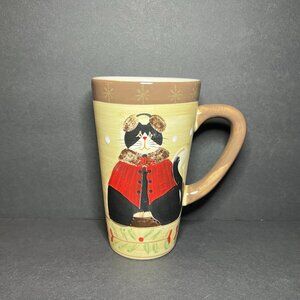 VTG Sakura Table Cozy Cats Fiddlestix Whimsy Winter Ear Muff Cat Earthenware Mug